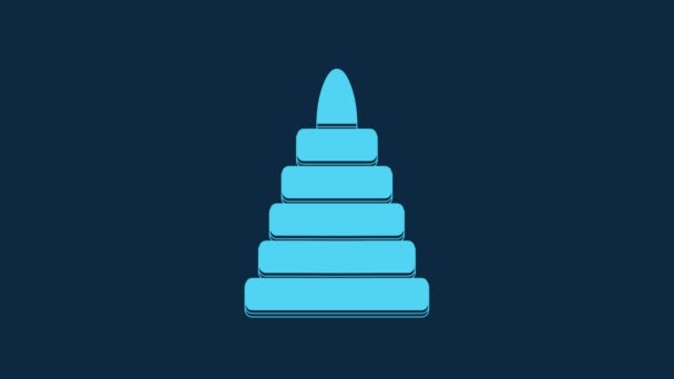 Blue Pyramid Toy Icon Isolated Blue Background Video Motion Graphic — Wideo stockowe
