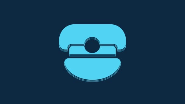 Icono Del Sombrero Del Capitán Azul Aislado Sobre Fondo Azul — Vídeo de stock