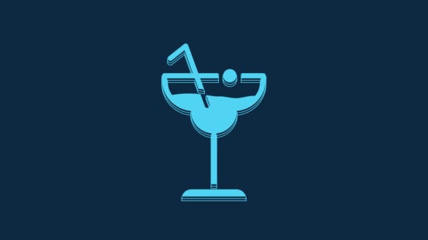 Blue Cocktail Alcohol Drink Icon Isolated Blue Background Video Motion — Vídeo de stock