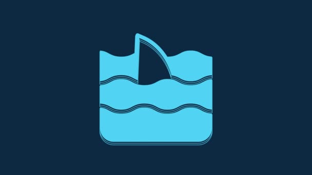 Blue Shark Fin Ocean Wave Icon Isolated Blue Background Video — Stock Video