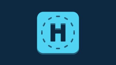 Blue Helicopter landing pad icon isolated on blue background. Helipad, area, platform, H letter. 4K Video motion graphic animation.