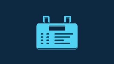 Mavi Havalimanı tahta simgesi mavi arkaplanda izole edildi. Mekanik skor tabelası. Havaalanındaki reklam panosundaki uçuş bilgileri. 4K Video hareketli grafik canlandırması.