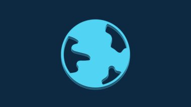 Blue Worldwide icon isolated on blue background. Pin on globe. 4K Video motion graphic animation.