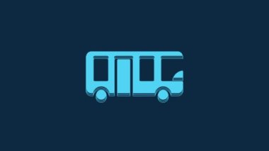 Mavi arka planda Blue Airport otobüs simgesi izole edildi. 4K Video hareketli grafik canlandırması.
