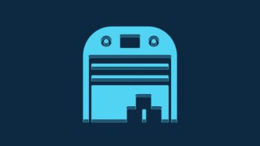 Mavi Uçak hangar simgesi mavi arkaplanda izole edildi. 4K Video hareketli grafik canlandırması.