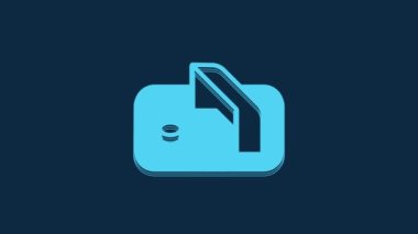 Mavi buz hokeyi golü. Mavi arka planda kaleci ikonu var. 4K Video hareketli grafik canlandırması.