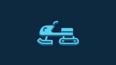 Blue Snowmobile icon isolated on blue background. Snowmobiling sign. Extreme sport. 4K Video motion graphic animation.