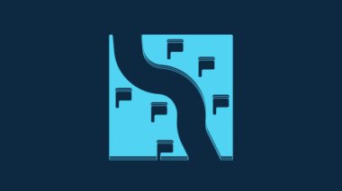 Blue Route konum simgesi mavi arkaplanda izole edildi. Tren yolu güzergahının başlangıç noktası GPS ve tire çizgisi olan yolu. 4K Video hareketli grafik canlandırması.