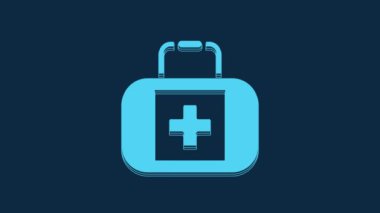 Blue First aid kit icon isolated on blue background. Medical box with cross. Medical equipment for emergency. Healthcare concept. 4K Video motion graphic animation.