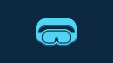 Blue Ski goggles icon isolated on blue background. Extreme sport. Sport equipment. 4K Video motion graphic animation.