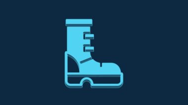 Blue Waterproof rubber boot icon isolated on blue background. Gumboots for rainy weather, fishing, gardening. 4K Video motion graphic animation.