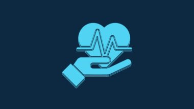 Blue Heart rate icon isolated on blue background. Heartbeat sign. Heart pulse icon. Cardiogram icon. 4K Video motion graphic animation.