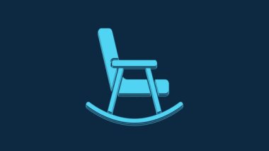 Mavi sallanan sandalye ikonu mavi arkaplanda izole edildi. 4K Video hareketli grafik canlandırması.