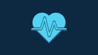 Blue Heart rate icon isolated on blue background. Heartbeat sign. Heart pulse icon. Cardiogram icon. 4K Video motion graphic animation.