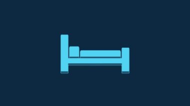 Blue Bed icon isolated on blue background. 4K Video motion graphic animation.