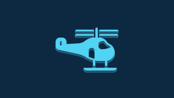 Icono Vehículo Aeronáutico Helicóptero Azul Aislado Sobre Fondo Azul Animación — Vídeos de Stock