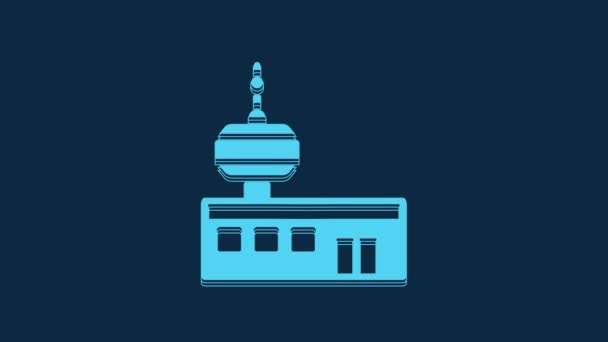 Modrá Řídící Věž Letiště Ikona Izolované Modrém Pozadí Grafická Animace — Stock video