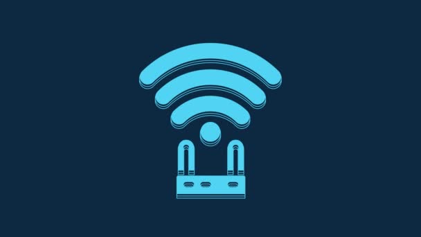 Blue Router Signal Icon Isolated Blue Background Wireless Ethernet Modem — Stok video
