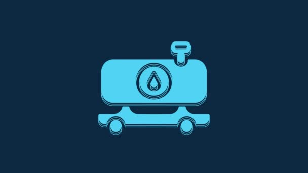 Ícone Azul Caminhão Tanque Combustível Isolado Fundo Azul Petroleiro Gasolina — Vídeo de Stock