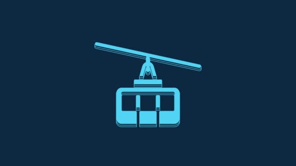 Blue Cable Car Icon Isolated Blue Background Funicular Sign Video — Stockvideo