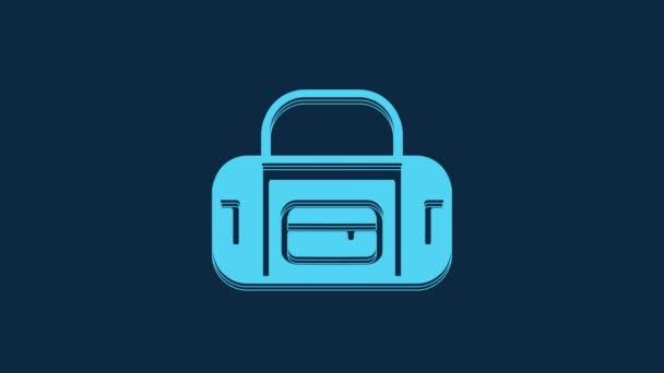 Blue Sport Bag Icon Isolated Blue Background Video Motion Graphic — Stock Video