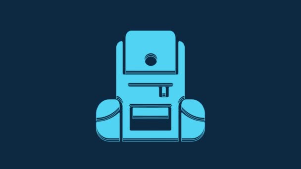 Blue Hiking Backpack Icon Isolated Blue Background Camping Mountain Exploring — Αρχείο Βίντεο