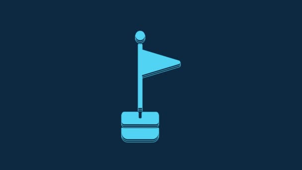 青色の背景に隔離された青い旗のアイコン ロケーションマーカーシンボル 4Kビデオモーショングラフィックアニメーション — ストック動画