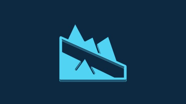青の背景に隔離された青の山の降下アイコン 勝利や成功の概念の象徴 4Kビデオモーショングラフィックアニメーション — ストック動画