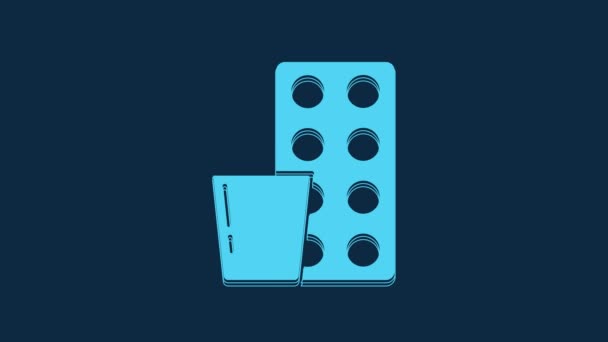 Blue Pills Blister Pack Icon Isolated Blue Background Medical Drug — Stockvideo