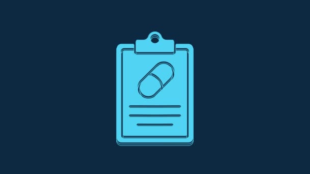 Ikona Modrého Lékařského Předpisu Izolované Modrém Pozadí Formulář Recept Medicínu — Stock video
