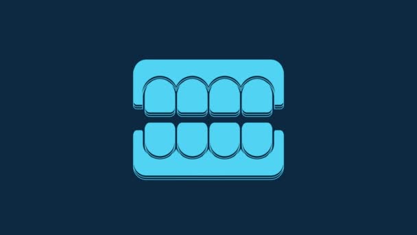 Icona Falsa Mandibola Blu Isolata Sfondo Blu Mascella Protesi Dentarie — Video Stock
