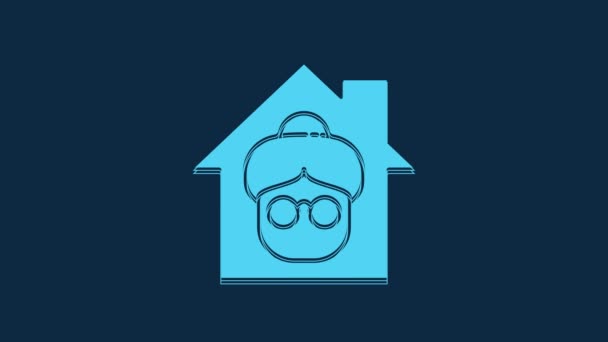 Icono Azul Del Edificio Residencia Ancianos Aislado Sobre Fondo Azul — Vídeo de stock