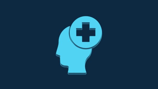 Niebieska Męska Głowa Szpitalną Ikoną Niebieskim Tle Głowa Zdrowiem Psychicznym — Wideo stockowe