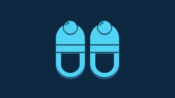 Pantoufles Bleues Icône Isolée Sur Fond Bleu Flip Flops Signe — Video