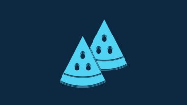 Mavi karpuz simgesi mavi arkaplanda izole edildi. 4K Video hareketli grafik canlandırması.