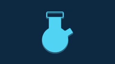 Blue Test tube and flask chemical laboratory test icon isolated on blue background. Laboratory glassware sign. 4K Video motion graphic animation.