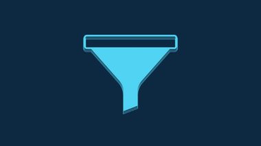 Blue Funnel or filter icon isolated on blue background. 4K Video motion graphic animation.