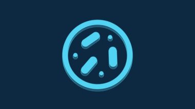 Blue Petri dish with bacteria icon isolated on blue background. 4K Video motion graphic animation.