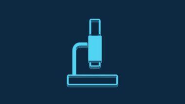 Blue Microscope icon isolated on blue background. Chemistry, pharmaceutical instrument, microbiology magnifying tool. 4K Video motion graphic animation.
