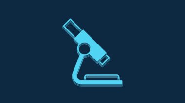 Blue Microscope icon isolated on blue background. Chemistry, pharmaceutical instrument, microbiology magnifying tool. 4K Video motion graphic animation.