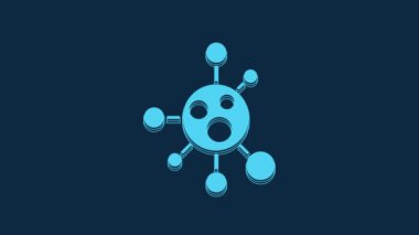 Blue Molecule icon isolated on blue background. Structure of molecules in chemistry, science teachers innovative educational poster. 4K Video motion graphic animation.