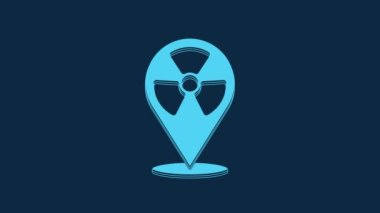 Blue Radioactive in location icon isolated on blue background. Radioactive toxic symbol. Radiation Hazard sign. 4K Video motion graphic animation.