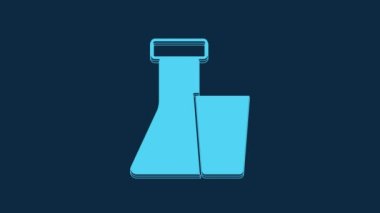 Blue Test tube and flask chemical laboratory test icon isolated on blue background. Laboratory glassware sign. 4K Video motion graphic animation.