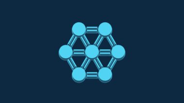 Blue Molecule icon isolated on blue background. Structure of molecules in chemistry, science teachers innovative educational poster. 4K Video motion graphic animation.