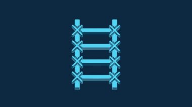 Mavi Yangın merdiven ikonu mavi arkaplanda izole edildi. Pompier merdiveni. İtfaiyeciler merdiveni sırıkla tırmanır. 4K Video hareketli grafik canlandırması.