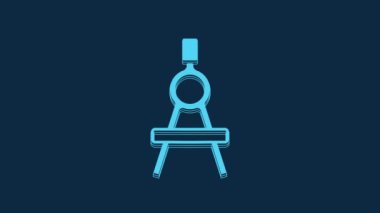 Blue Drawing compass icon isolated on blue background. Compasses sign. Drawing and educational tools. Geometric instrument. 4K Video motion graphic animation.