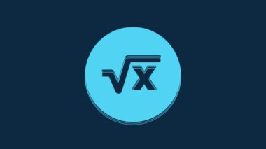 Blue Square root of x glyph icon isolated on blue background. Mathematical expression. 4K Video motion graphic animation.