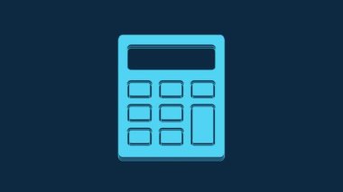 Blue Calculator icon isolated on blue background. Accounting symbol. Business calculations mathematics education and finance. 4K Video motion graphic animation.