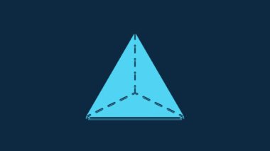 Mavi Geometrik figür Tetrahedron simgesi mavi arkaplanda izole edildi. Soyut şekil. Geometrik süs. 4K Video hareketli grafik canlandırması.