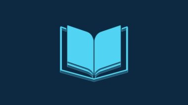 Blue Open book icon isolated on blue background. 4K Video motion graphic animation.